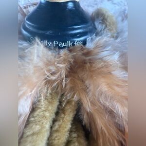 Kelly Paulk for SILVESTRI  Tassel Wood 9”Bird Brown Animal Print w/Feathers A635